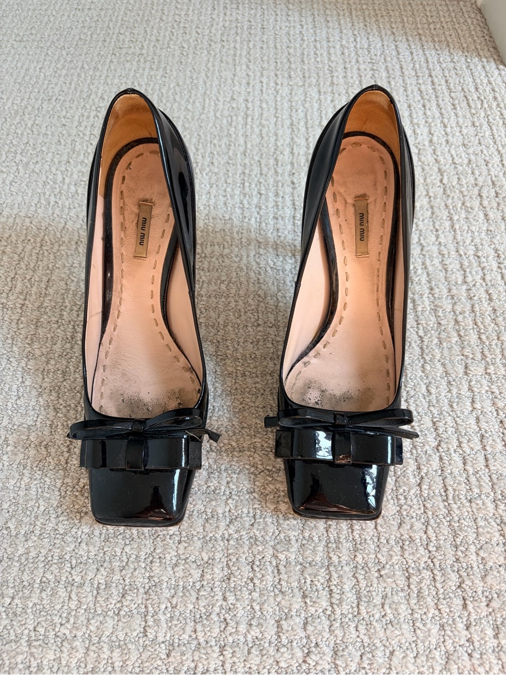 Miu Miu Black Patent Leather Bow Toe Pumps